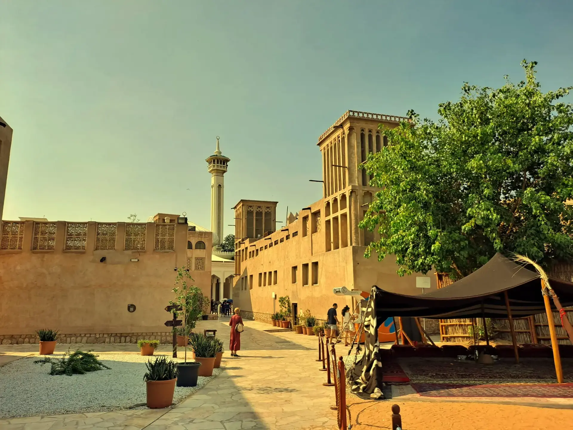 Al Seef heritage alley in old Dubai at golden hour